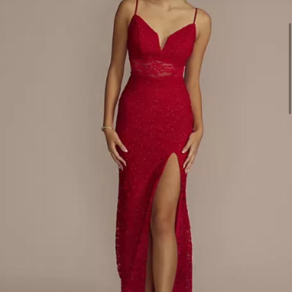 David's Bridal Red Lace Prom Dress